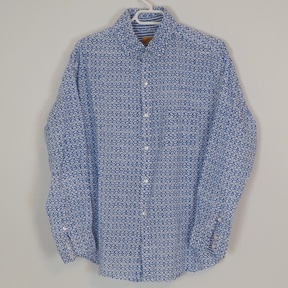 Roberta Roller Rabbit Longsleeve Cotton Button Up Shirt Men's XL Blue Geometric